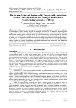 The Societal Culture of Bhutan and Its Impact on Organizational Culture, Industrial Relation and Employee Satisfaction in Manufacturing Companies of Bhutan