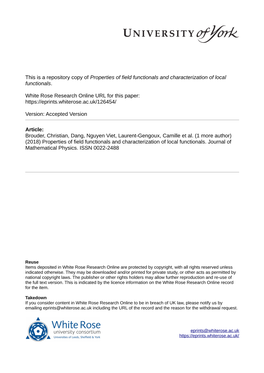 Properties of Field Functionals and Characterization of Local Functionals