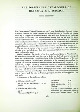 The Poppelauer Catalogues of Hebraica and Judaica