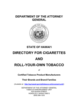 Directory for Cigarettes and Roll-Your-Own Tobacco