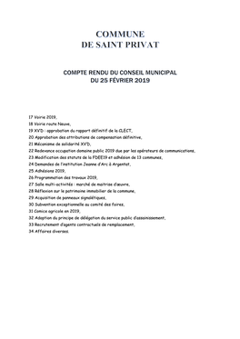 Compte Rendu Du Conseil Municipal Du 25 Février 2019