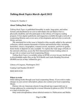 Talking Book Topics March-April 2015