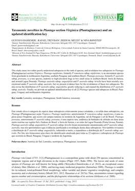 (Plantaginaceae) and an Updated Identification Key