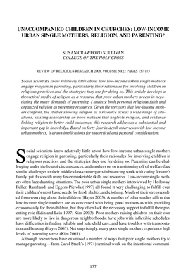 Unaccompanied Children in Churches: Low-Income Urban Single Mothers, Religion, and Parenting*