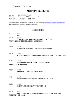 Innkalling/Sakspapirer Til KST Møte Den 11.06.20