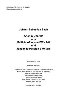 Johann Sebastian Bach Arien & Choräle Aus Matthäus-Passion BWV 244 Und Johannes-Passion BWV