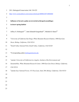 2 3 Influence of Invasive Palms on Terrestrial Arthropod Assemblages 4