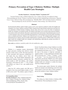 Primary Prevention of Type 2 Diabetes Mellitus: Multiple Health Care Strategies