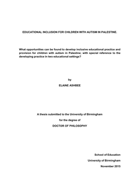 Educational Inclusion for Children with Autism in Palestine. What Opportunities Can Be Found to Develop Inclusive Educational Pr