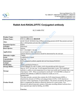 Rabbit Anti-RASAL2/FITC Conjugated Antibody-SL21160R-FITC