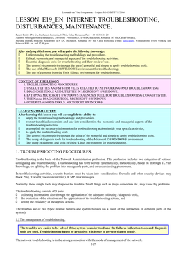 Lesson E19 En. Internet Troubleshooting, Disturbances, Maintenance