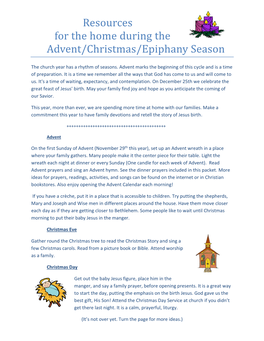 Resources for the Home During the Advent/Christmas/Epiphany Season
