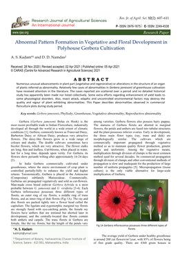 Abnormal Pattern Formation in Vegetative and Floral Development in Polyhouse Gerbera Cultivation