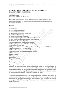 History and Current Status of Membrane Desalination Processes