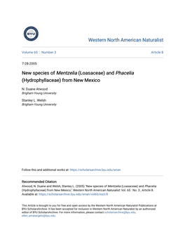 New Species of Mentzelia (Loasaceae) and Phacelia (Hydrophyllaceae) from New Mexico