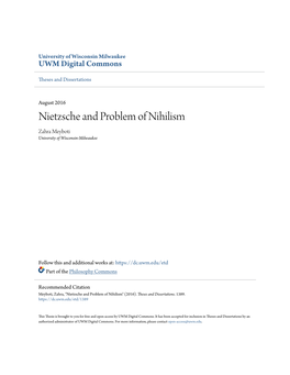 Nietzsche and Problem of Nihilism Zahra Meyboti University of Wisconsin-Milwaukee