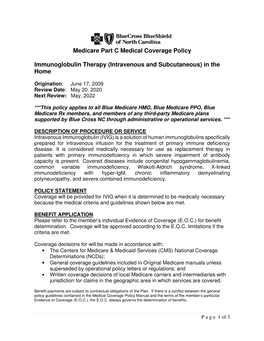 Medicare Part C Medical Coverage Policy Immunoglobulin Therapy