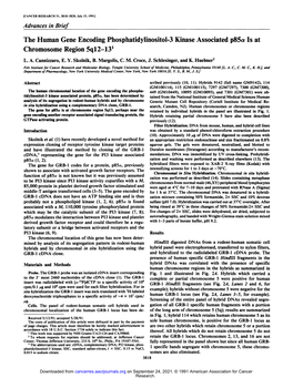 The Human Gene Encoding Phosphatidylinositol-3 Kinase Associated P85a Is at Chromosome Region 5Ql2-13'