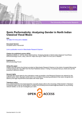 Sonic Performativity: Analysing Gender in North Indian Classical Vocal Music