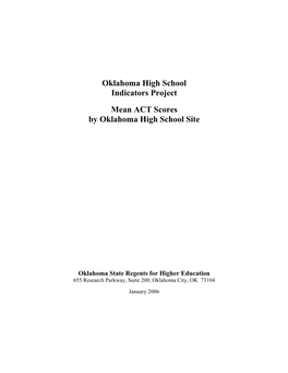 Oklahoma High School Indicators Project Mean ACT Scores by Oklahoma High School Site