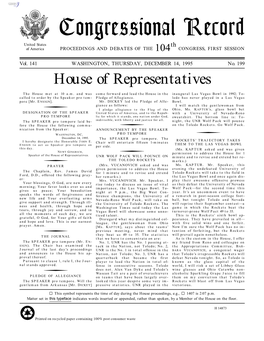 Congressional Record United States Th of America PROCEEDINGS and DEBATES of the 104 CONGRESS, FIRST SESSION