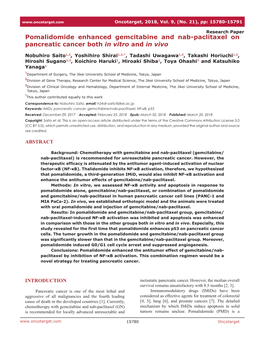 Pomalidomide Enhanced Gemcitabine and Nab-Paclitaxel on Pancreatic Cancer Both in Vitro and in Vivo