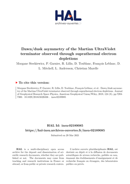 Dawn/Dusk Asymmetry of the Martian Ultraviolet Terminator Observed Through Suprathermal Electron Depletions Morgane Steckiewicz, P