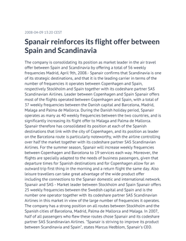 Spanair Reinforces Its Flight Offer Between Spain and Scandinavia