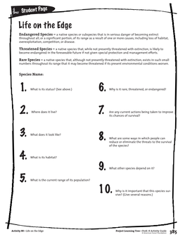 Project Learning Tree Life on the Edge Activity