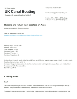 Reading and Return from Bradford on Avon | UK Canal Boating