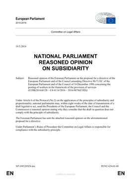 En En National Parliament Reasoned Opinion On