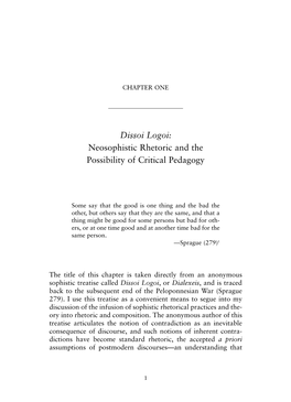 Dissoi Logoi: Neosophistic Rhetoric and the Possibility of Critical Pedagogy