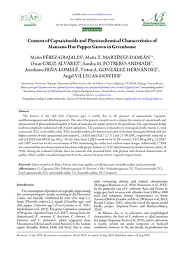 Content of Capsaicinoids and Physicochemical Characteristics of Manzano Hot Pepper Grown in Greenhouse