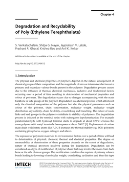 Degradation and Recyclability of Poly (Ethylene Terephthalate)