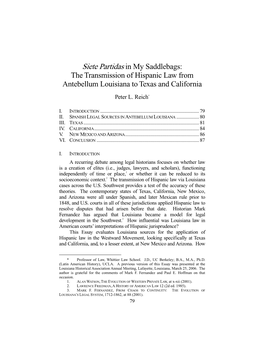 The Transmission of Hispanic Law from Antebellum Louisiana to Texas and California