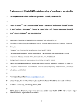 Environmental DNA (Edna) Metabarcoding of Pond Water As a Tool To