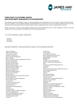 Third Party Platforms, Wraps and Investment Managers & Stockbrokers