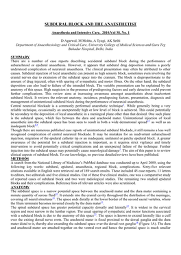 383. Subdural Block and the Anaesthetist