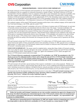 Joint Proxy Statement of CVS Corporation and Caremark Rx, Inc