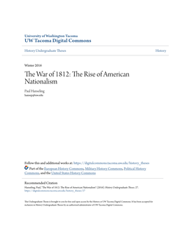 The War of 1812: the Rise of American Nationalism