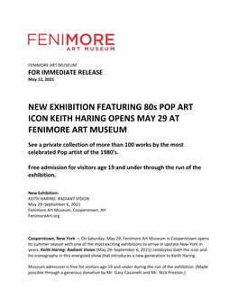 NEW EXHIBITION FEATURING 80S POP ART ICON KEITH HARING OPENS MAY 29 at FENIMORE ART MUSEUM
