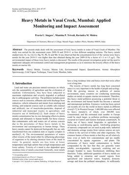 Heavy Metals in Vasai Creek, Mumbai: Applied Monitoring and Impact Assessment