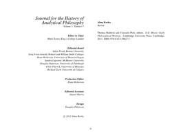 Journal for the History of Analytical Philosophy Alma Korko Volume 1, Number 5 Review