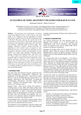 AN EXAMPLE of NOISE ABATEMENT MEASURES for RAILWAY LINE Aleksandar Gajicki1, Momir Praščević2