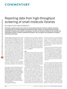 Reporting Data from High-Throughput Screening of Small-Molecule Libraries