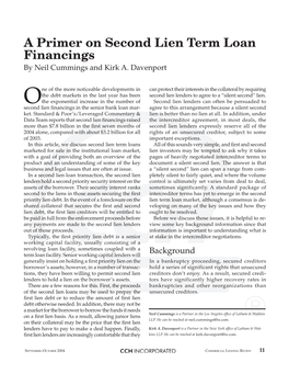 A Primer on Second Lien Term Loan Financings by Neil Cummings and Kirk A