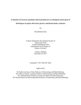 Evaluation of Catenaria Anguillulae and Its Potential Use As a Biological Control Agent Of