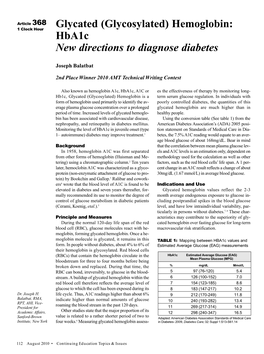 (Glycosylated) Hemoglobin: Hba1c New Directions to Diagnose Diabetes