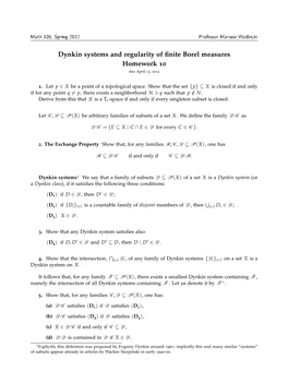 Dynkin Systems and Regularity of Finite Borel Measures Homework 10