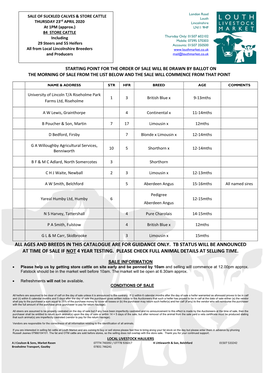 Ages and Breeds in This Catalogue Are for Guidance Only. Tb Status Will Be Announced at Time of Sale If Not 4 Year Testing